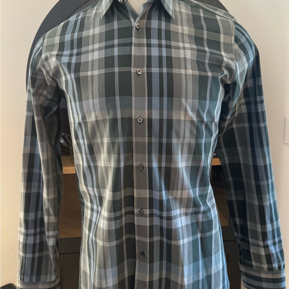 Hugo Boss Grey and Blue Plaid Shirt